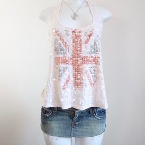 rare y2k delias sequin union jack halter top size S